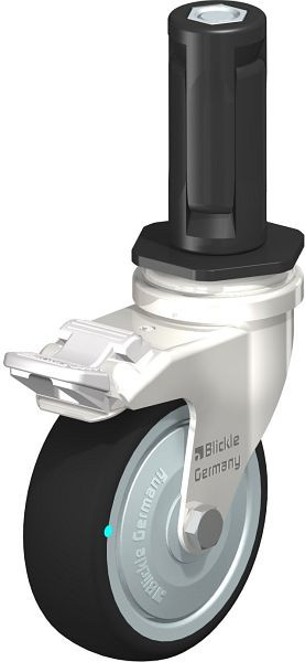 Blickle LRXA-PATH 75KD-FI-FK-EXR03 Edelstahl-Apparate-Lenkrolle mit Expander & Feststeller, Thermoplastisches Polyurethan, Grau, 853368