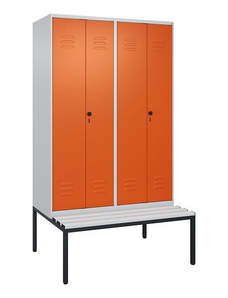 C+P Umkleidespind Classic PLUS, Doppel-Spind, 4 Abteile, 2120x1200x815mm, 7035/2004, Drehriegel, mit untergebauter Sitzbank, 0800527-40P S10091