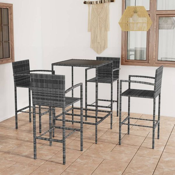 vidaXL 5-tlg. Gartenbar-Set Poly Rattan Grau, Top-Qualität, 3064841