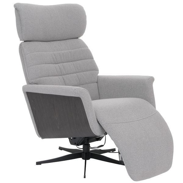 MCA Relaxsessel HWC-N56, Fernsehsessel Liegesessel Fußstütze drehbar Bouclé Stoff Holz, Stoff grau, Holz grau, 107265