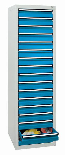 stumpf Schubladenschrank - Säule, Höhe 180 cm, Teleskopauszüge, 40 kg / Schublade, 17 Schubladen, lichtgrau / lichtblau, 7105178