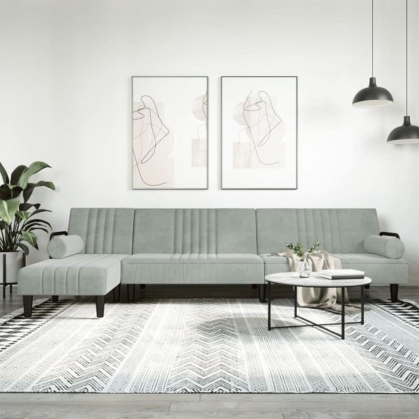 vidaXL Schlafsofa in L-Form Hellgrau 260x140x70 cm Samt, 3157242