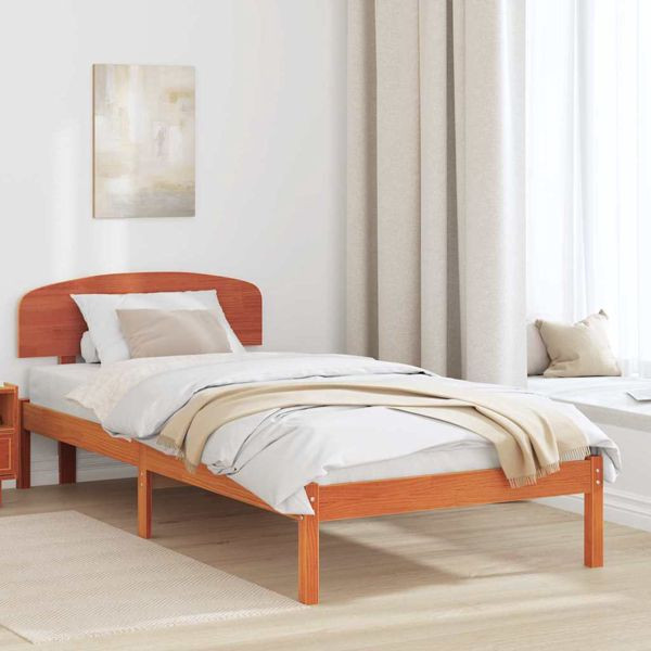 vidaXL Bettgestell mit Kopfteil Braun 90 x 190 cm Massivholz Kiefer, 872088