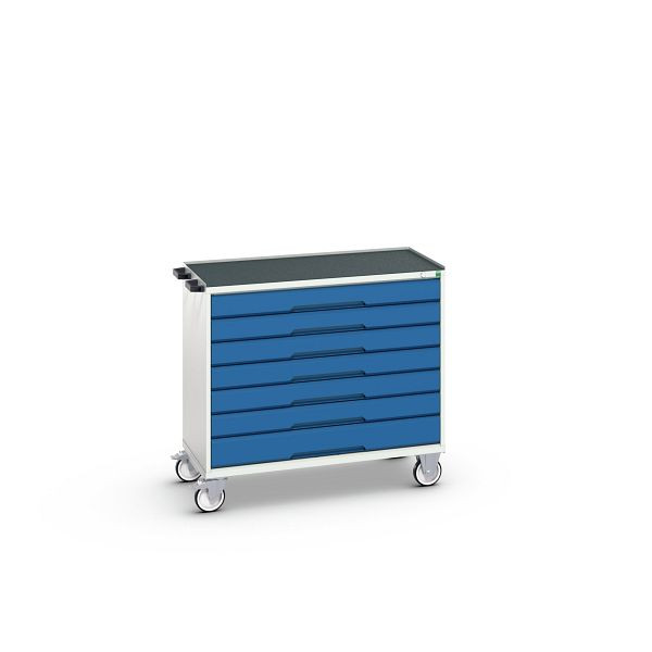 bott verso mobiler Schubladenschrank, mit 7 Schubladen und Abrollrand, BxTxH: 1050 x 550 x 965 mm, Lichtgrau / Enzianblau, 16927058.11