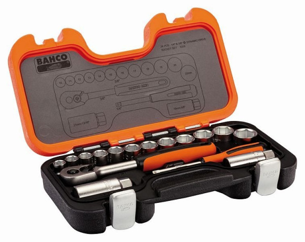 Bahco 1/4" und 3/8" Steckschlüssel-Satz, metrisch, Sechskant mit Umschaltknarre, S330