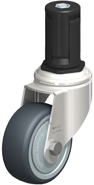 Blickle LKRXA-TPA 80KD-11-FK-EXR15 Edelstahl-Apparate-Lenkrolle mit Expander, Thermoplastisches Gummi-Elastomer, Grau, 853142