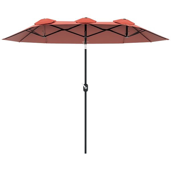 Outsunny Sonnenschirm, neigbar, mit Handkurbel, Winddach, Polyester+Stahl, Weinrot, 295 x 152 cm, 84D-217V00WR