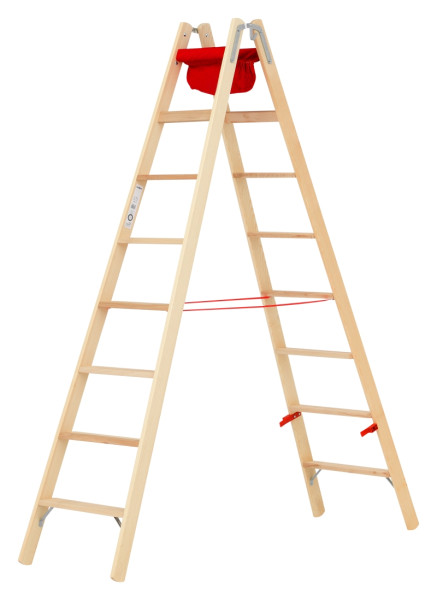 HYMER Holz-Stufenstehleiter, beidseitig begehbar, 2x8 Stufen, Länge 2,36 m, 7149916