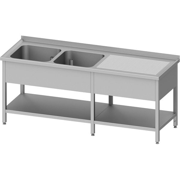 Stalgast Edelstahl Spültisch mit Grundboden, 2000x600x850 mm, mit zwei Becken links, mit Aufkantung, verschweißt, VST20623LA