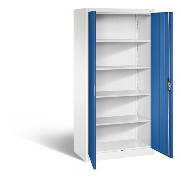 C+P Büroschrank Acurado, H1950xB930xT500mm, Farbe: Verkehrsweiß / Enzianblau, Muldengriff, 5 OH, 9280-000 S11041