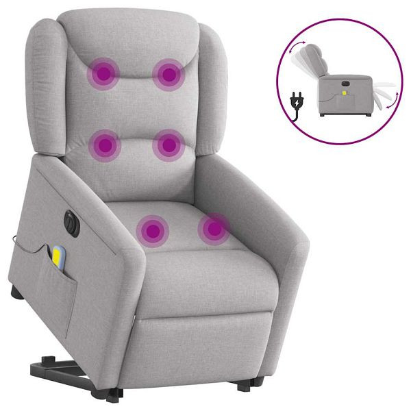 vidaXL Massagesessel mit Aufstehhilfe Elektrisch Wolkengrau Stoff, 3303233