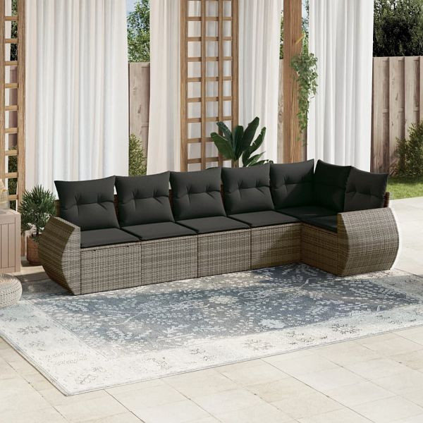 vidaXL 6-teilig Garten-Sofagarnitur mit Kissen Grau Poly Rattan, 3221389