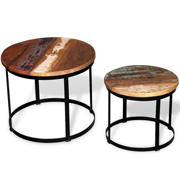 vidaXL 2-tlg. Couchtisch-Set Altholz Massiv Rund 40cm/50cm, 244007