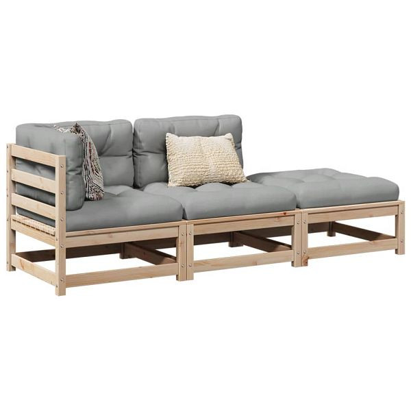 vidaXL 3-tlg. Garten-Sofagarnitur mit Kissen Massivholz Kiefer, 3295831