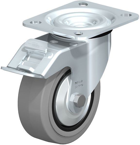 Blickle L-POEV 100G-FI-SG-FA Stahlblech-Lenkrolle, mittelschwere Ausführung, mit Anschraubplatte & Feststeller, Elastik-Vollgummi, Grau, 749335