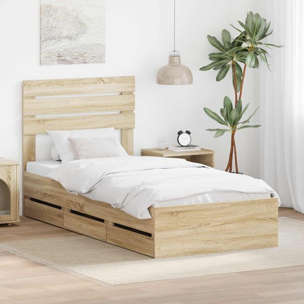 vidaXL Bettrahmen Sonoma-Eiche 75 x 190 cm Ingenieurs Holz, 3411540