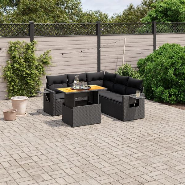 vidaXL 6-tlg. Garten-Sofagarnitur mit Kissen Schwarz Poly Rattan, 3271748