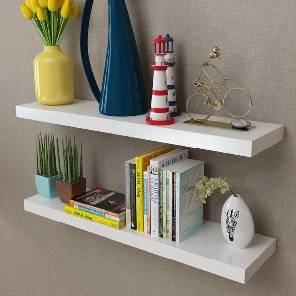 vidaXL 2er Set MDF Wandboard Hängeregal Wandregal Bücher/DVD Regal, weiß, 242184