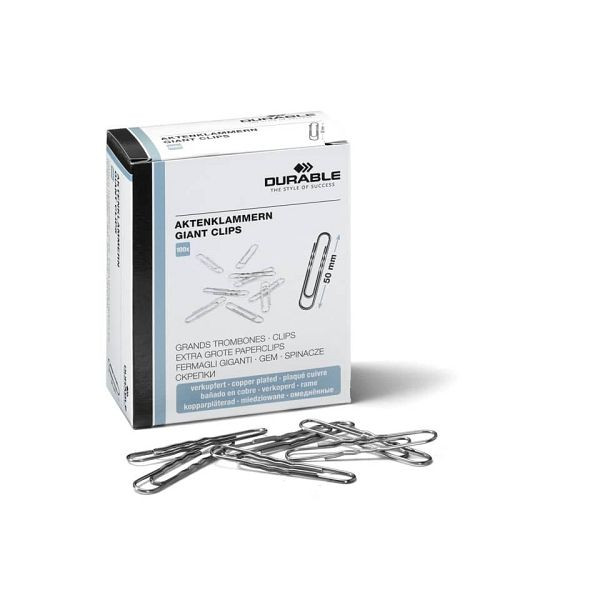 DURABLE Aktenklammer, 50 mm, Metall, verkupfert, Schachtel mit 100 Stück, gewellt, 1212 24