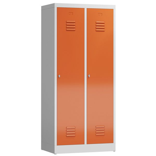 Lüllmann ClassiX Garderobenschrank, 2 Abteile mit S/W-Trennung, 1800 x 800 x 500 mm, lichtgrau/feuerrot, X-515124