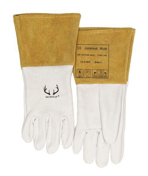 ELMAG 5-Finger-Schweißerhandschuhe WELDAS 10-2304 L, WIG/TIG aus Hirsch-Vollleder mit Rind-Spaltleder Stulpe, Länge: 32 cm, Größe 9 (1 Paar), 59155