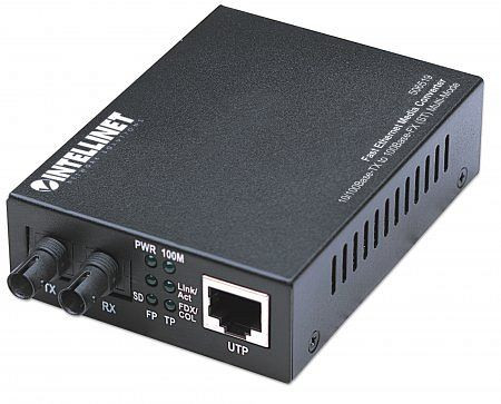 INTELLINET Fast Ethernet Medienkonverter, 10/100Base-TX auf 100Base-FX (ST) Multimode, 2 km, 506519