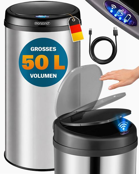 monzana Sensor Mülleimer Silber Edelstahl 50L, 109762, 4251776910543