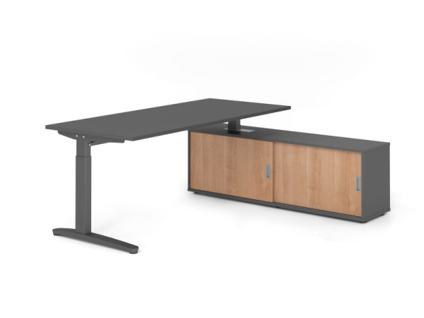 Hammerbacher Schreibtisch XB19, 180x80cm, Platte: Graphit, 25mm dick, C-Fuß Gestell Graphit, höheneinstellbar, Ahorn, SB/G/G/G/N, VXBE19SB/G/G/G/N