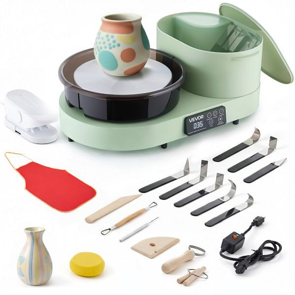 VEVOR Töpferscheibe 450W, 28cm Aluminium Drehteller, mit Fußpedal & 30-300 U/min, für Anfänger DIY-Tonkunst, PDSLPJQLSTMSGNWOV001V2