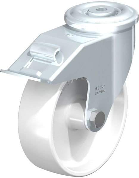Blickle LER-PPN 150G-FI-FA Stahlblech-Lenkrolle mit Rückenloch & Feststeller, Polypropylen, Weiß, 762905