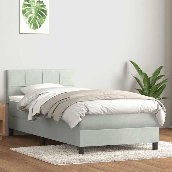 vidaXL Boxspringbett mit Matratze Hellgrau 90x220 cm Samt, 3316239