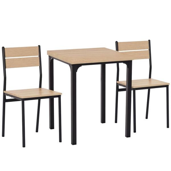 HOMCOM 3-teilige Esstisch Küchentisch mit Stühlen Set Naturholzmaserung + Schwarz mit 1 Tisch + 2 Stühlen, 835-090