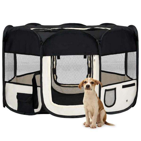 vidaXL Faltbarer Welpenlaufstall mit Tragetasche Schwarz 125x125x61 cm, 171007