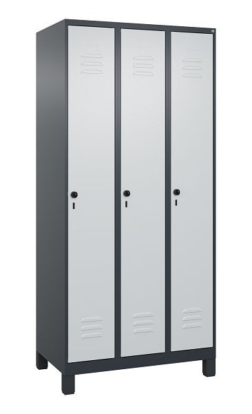 C+P Umkleidespind Classic PLUS, Füße, 3 Abteile, 1950x900x500mm, 7016/7035, Drehriegel, 080010-30 S10013
