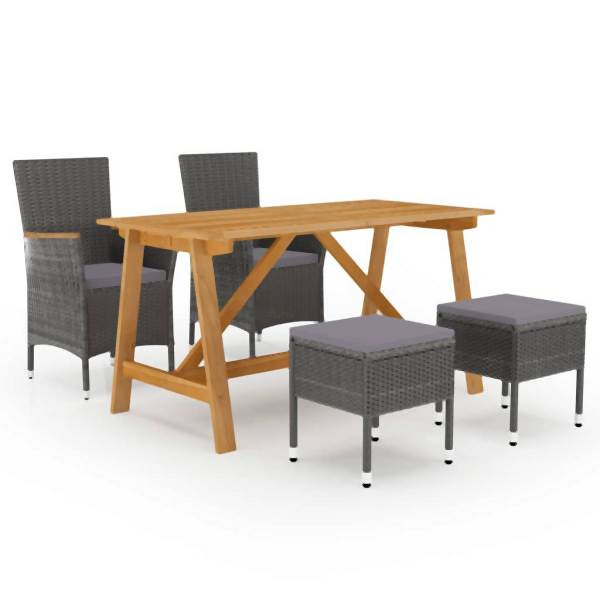 vidaXL 5-tlg. Garten-Essgruppe Grau, Massivholz, 3068748