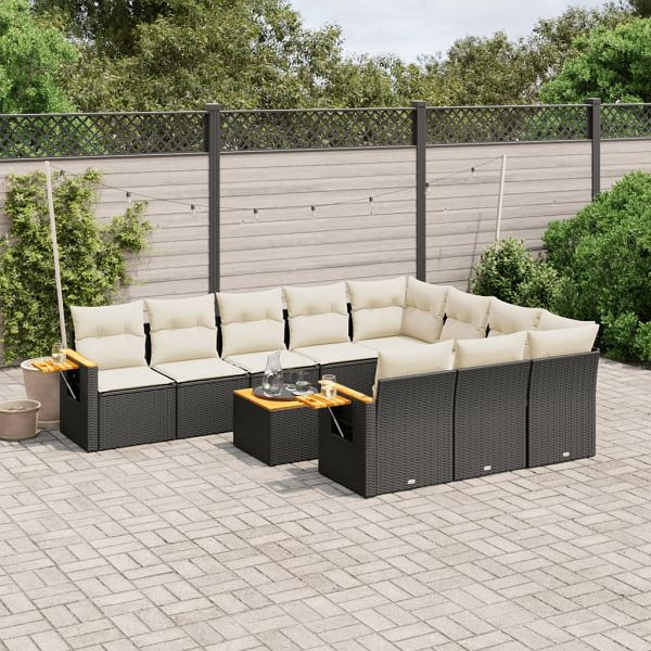 vidaXL 11-teilig Garten-Sofagarnitur mit Kissen Schwarz Poly Rattan, 3227183