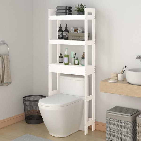 vidaXL Toilettenregal Weiß 63x26x171 cm Massivholz Kiefer, 824659