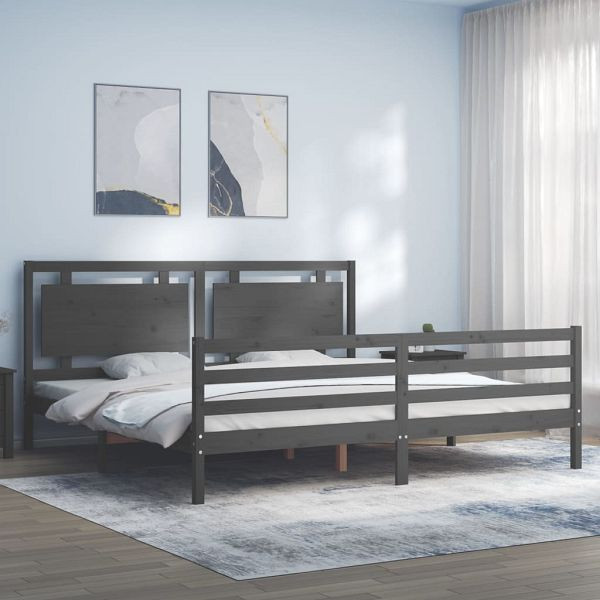 vidaXL Massivholzbett mit Kopfteil Grau 200x200 cm, 3194073