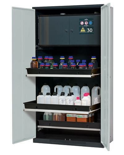 asecos Chemikalienschrank Systema-Plus-T, anthrazit, grau, Sicherheitsbox, Tablarauszüge, Typ CS-30, 218471