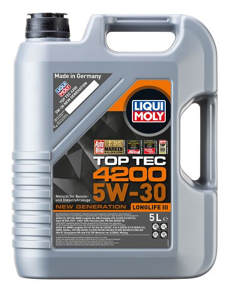 LIQUI MOLY Motoröl Top Tec 4200 5W-30 New Generation, Kanister Kunststoff, VE: 5 Liter, 3707