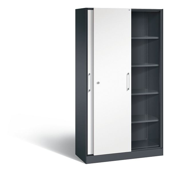 C+P Schiebetürenschrank Asisto, H1980xB1000xT435mm, Farbe: Schwarzgrau / Verkehrsweiß, Bügelgriff, 5 OH, 142002-000 S10154