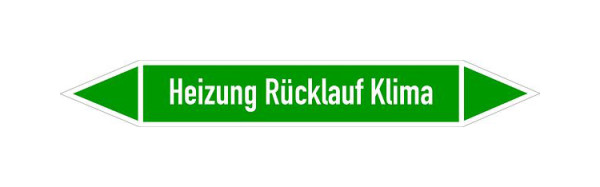 Schilder Klar Rohrleitungskennzeichen Heizung Rücklauf Klima, 187x26 mm Folie selbstklebend, 101435/61
