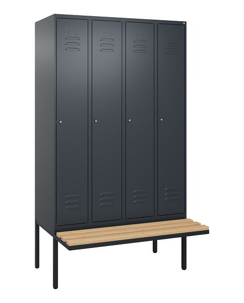 C+P Umkleidespind Classic PLUS, 4 Abteile, 2120x1200x815mm, 7016/7016, Zylinderschlösser, Buche-Sitzleisten, 3 Doppel-Haken, 0800407-40 S10056