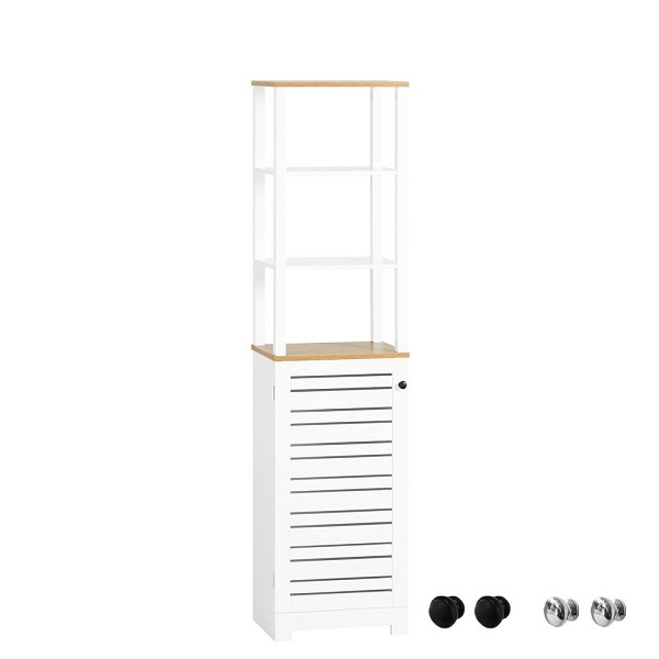 SoBuy Badezimmerschrank mit einer Tür Weiß 39x30x160 cm, Rustikal, BZR43-W