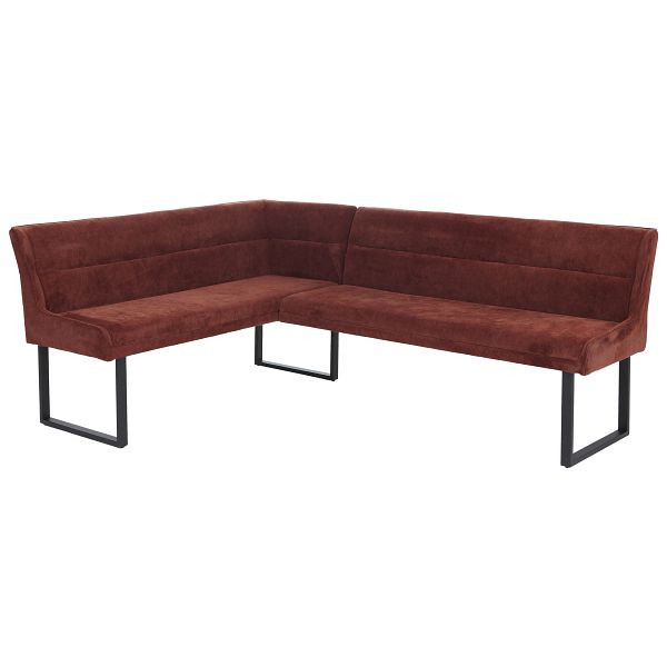 Mendler Eckbank HWC-O81, Esszimmerbank Bank, Öko-Tex (310g/m²) Chenille Stoff/Textil Metall 159x210cm, rot, 153519