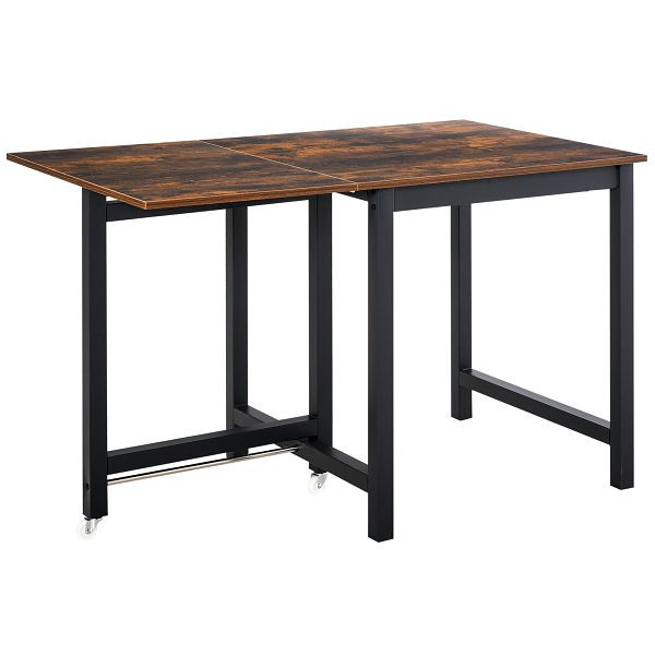 HOMCOM Faltbarer Esstisch, Industrieller Tisch, klappbar, aus Metall und Holz, platzsparend, Braun, 835-342BK