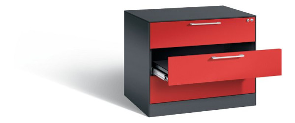 C+P Schubladenschrank Asisto, H710xB800xT600mm, Farbe: Schwarzgrau / feuerrot, Bügelgriff, 146273-324 S10022