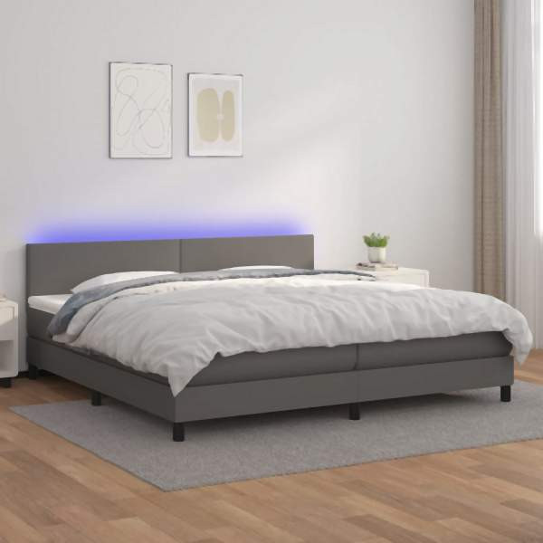vidaXL Boxspringbett mit Matratze & LED Grau 200x200 cm Kunstleder, 3134127