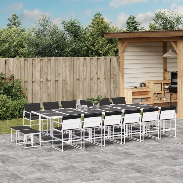 vidaXL 17-tlg. Garten-Essgruppe mit Kissen Weiß Textilene, 3295117