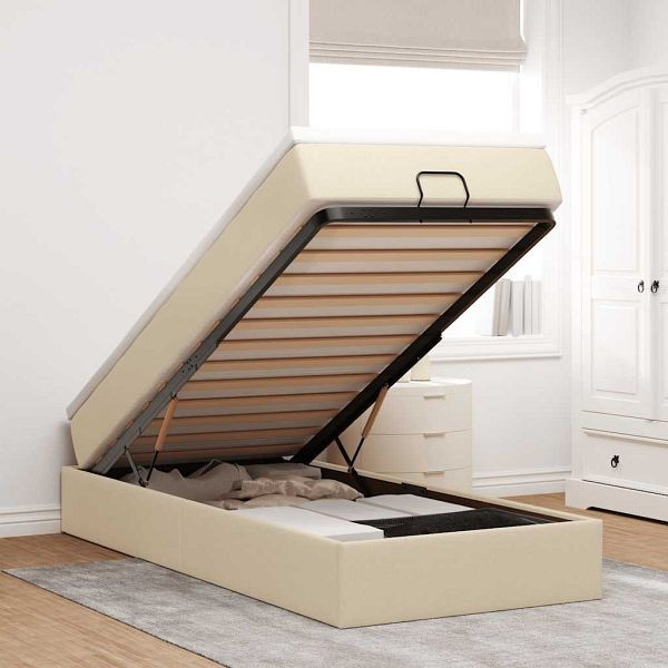 vidaXL Ottoman-Bett mit Matratze Creme 90x200 cm Stoff, 3311083
